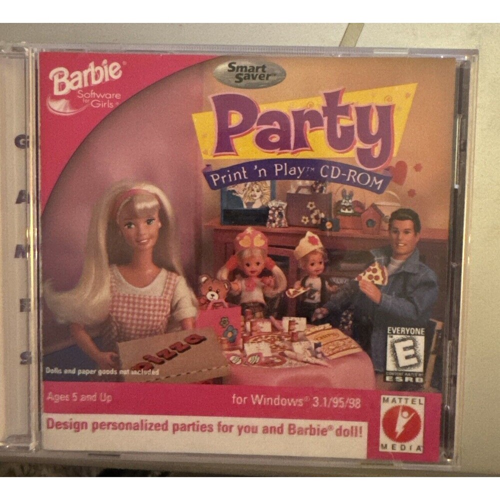 Vintage Mattel 1997 Barbie Party Print 'n Play CD-ROM PC Game